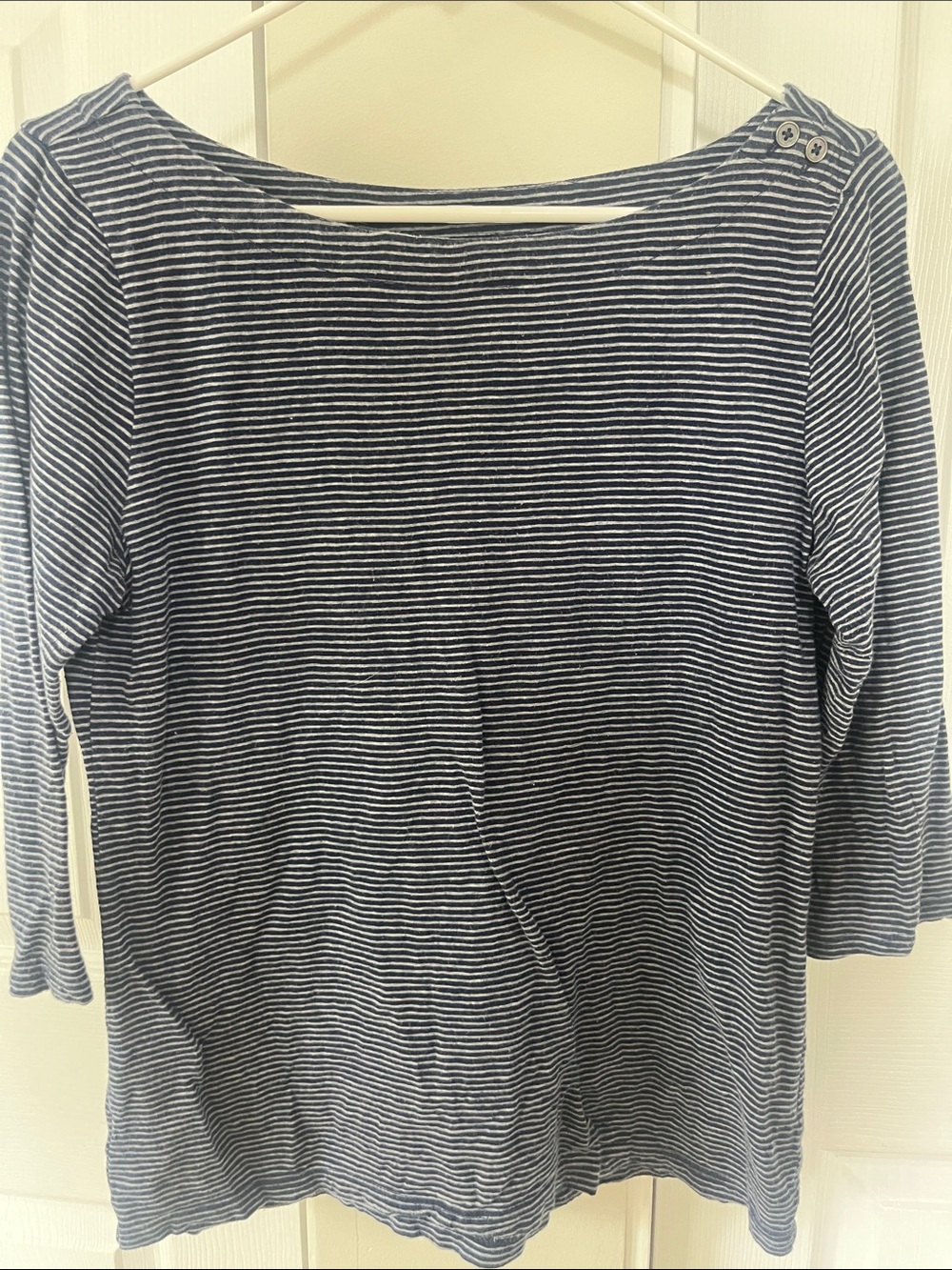 LOFT Navy and White Striped 3/4 Sleeve Boatneck Top
